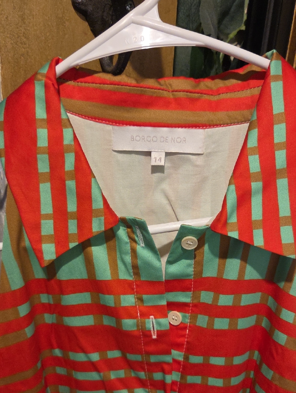 Borgo De Nor Striped Button-Up Shirt in Coral, Mint and Olive